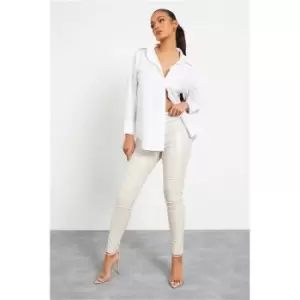 Image of I Saw It First Stone Stretch High Waisted Coated Skinny Jeans - Brown