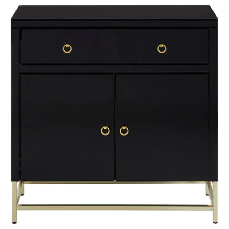 Image of Premier Housewares Interiors By Premier Elegant Black Cabinet,classic Ample Storage Black Finished Chest With Gold Handles, Versatile Wooden Cabinet