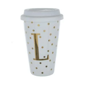 Image of Initials L Double Walled Travel Mug With Silicone Lid - Gold Spots