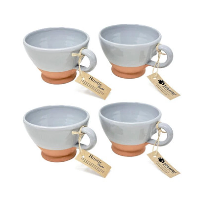 Image of Verano Spanish Ceramics Rustic Pastel Half Dipped Terracotta Kitchen Set Of 4 Breakfast Cups Grey 14Cm