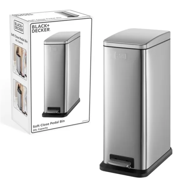 Image of Black + Decker 20L Slimline Soft Close Pedal Bin