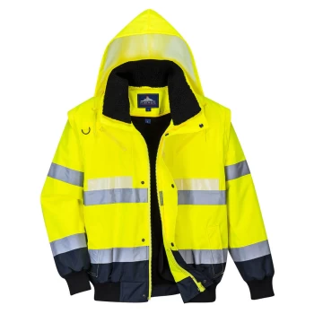 Image of Glowtex 3 in 1 Hi Vis Bomber Jacket Yellow / Navy L