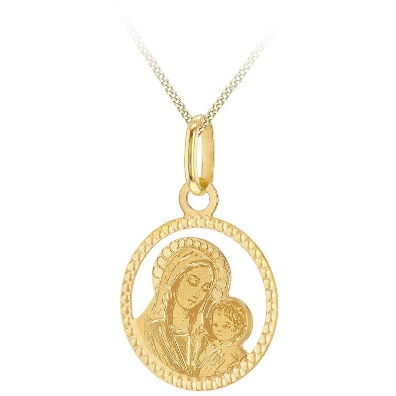 Image of Be You 9ct Gold Diamond Cut Round Mary and Child Necklace Pendant Necklaces 18" Gold 72943810002