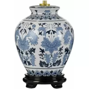 Image of Table Lamp Oriental Patterned Wooden Base Shade Not Inc Blue & White LED E27 60w