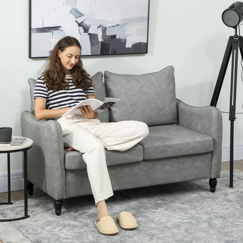 Image of HOMCOM Modern 2 Seater Sofa, PU Leather Upholstered Loveseat Settee in Grey Grey Unisex 2 Seater
