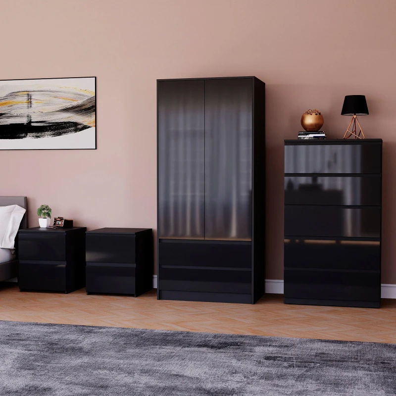 Image of Lassic Vida Designs Glinton Gloss 4 Piece Bedroom Set 3 Black unisex 4 Piece