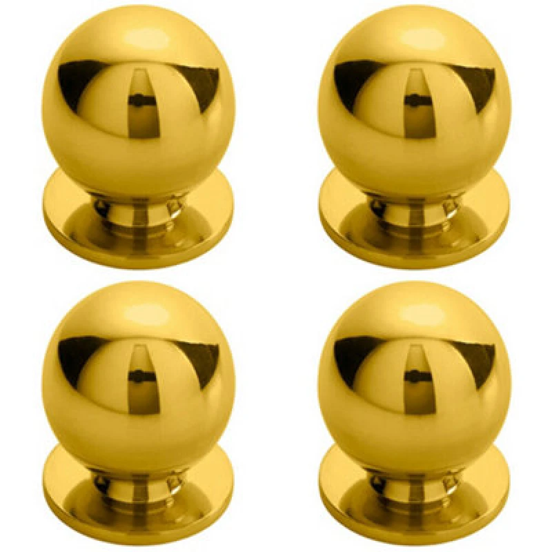 Image of Loops 4x Solid Ball Cupboard Door Knob 25mm Diameter Polished Brass Cabinet Handle Metallics unisex