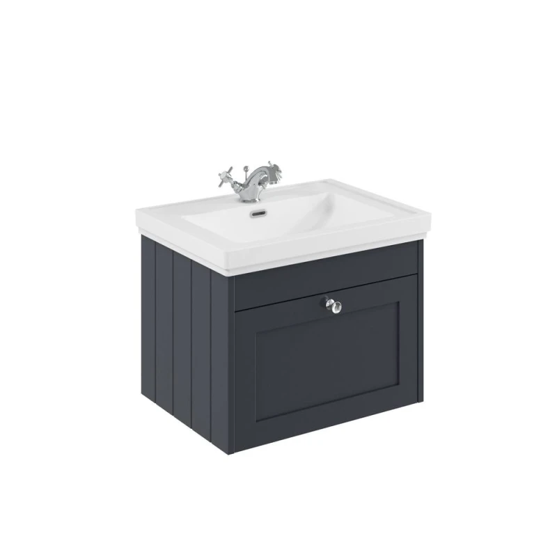 Image of Balterley 600mm Wall Hung 1 Drawer Unit & Classic Basin 1 Tap Hole - Dark Grey Grey Unisex