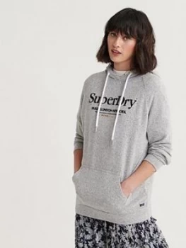 Image of Superdry Super Soft Graphic Hoodie - Grey, Size 6, Women