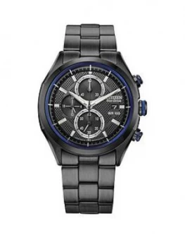Image of Citizen Citizen Calibre B612 Black Chronograph Dial Blue Detailing Black Bracelet Mens Watch