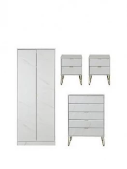 Image of Swift Marbella Ready Assembled 4 Piece Package - 2 Door Wardrobe, 5 Drawer Chest And 2 Bedside Chests