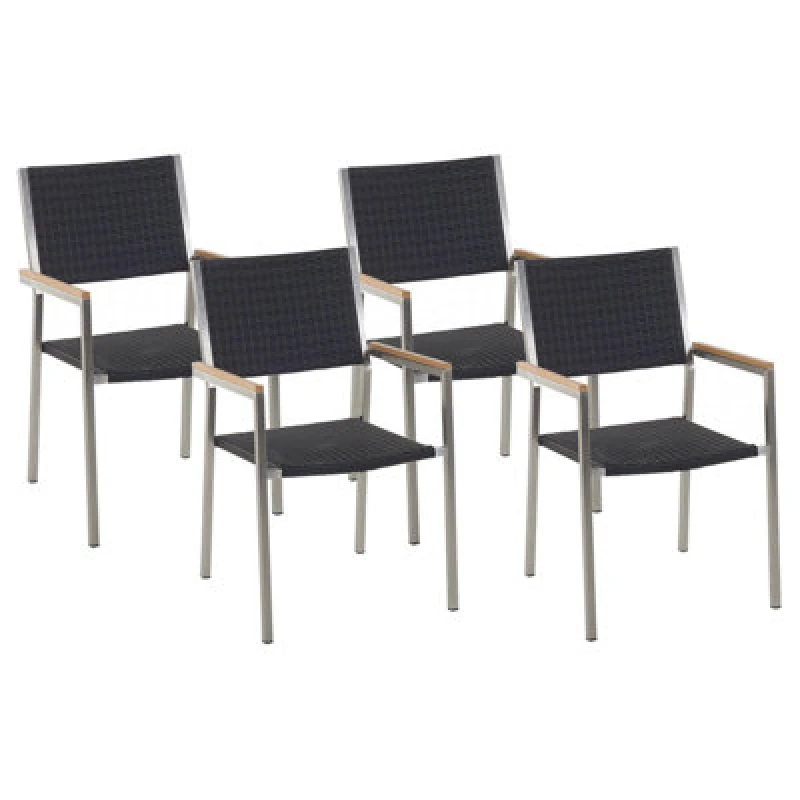 Image of Beliani Set Of 4 Pe Rattan Garden Chairs Black Grosseto