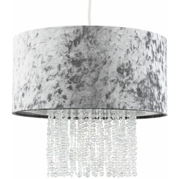 Image of Minisun - Velvet Ceiling Pendant Light Shade With Clear Acrylic Droplets - Grey - No Bulb