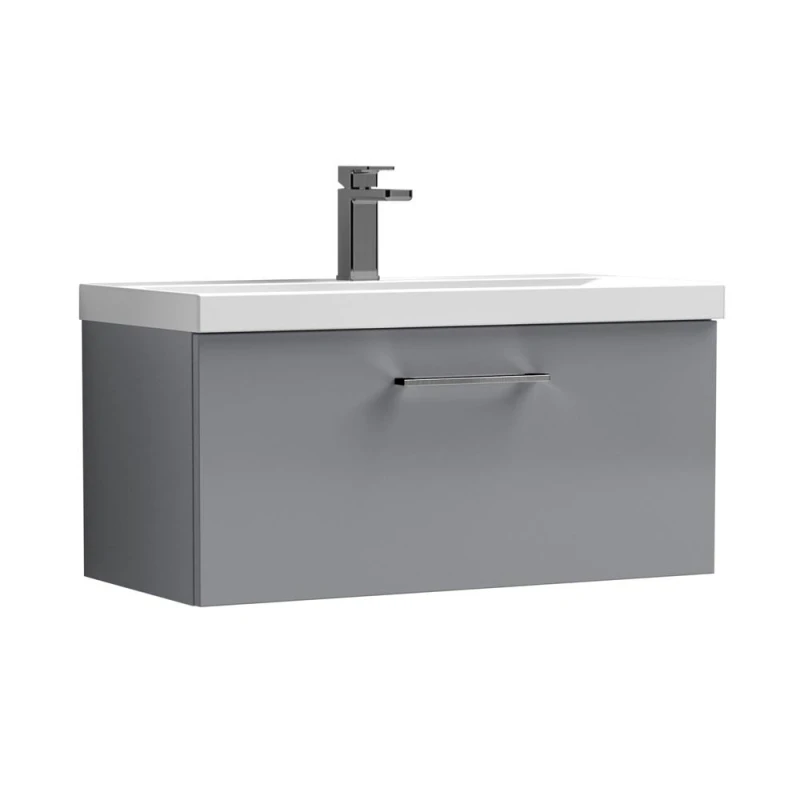 Image of Balterley 600mm Wall Hung 1 Drawer Vanity Basin Unit, Satin Grey, Pewter Handle in Grey Grey Unisex