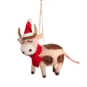 Image of Festive Cow Felt Decoration