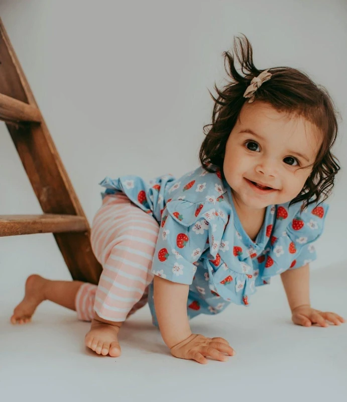 Image of Lilly + Sid Frill Legging Set - Strawberry Stripe Multi