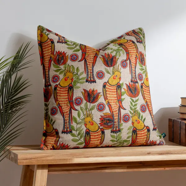 Image of Akamba Cockatiels Cushion Orange / 50 x 50cm / Polyester Filled