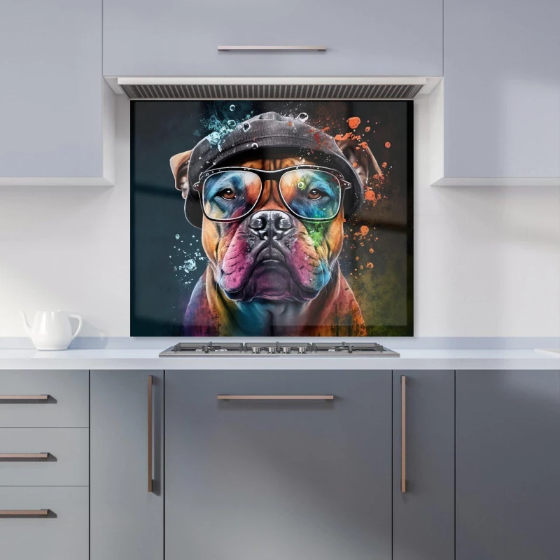 Image of Warren Reed - Designer Staffordshire Bull Terrier Dog Splashart Kitchen Splashback Size: 600mm x 750mm Multicolor Unisex 600mm x 750mm