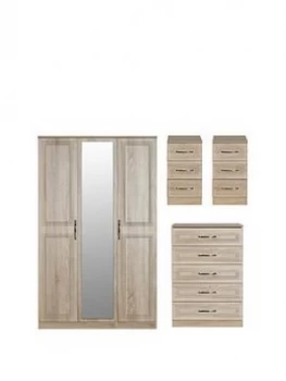 Image of Swift Winchester Part Assembled 4 Piece Package - 3 Door Mirrored Wardrobe, Chest Of 5 Drawers And 2 Bedside Chests