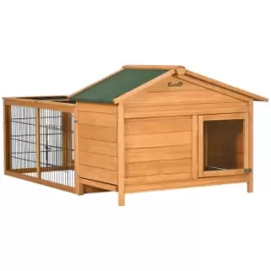 Image of PawHut Wooden Rabbit Hutch Outdoor, Guinea Pig Hutch, Detachable Rabbit Cage w/Openable Run & Roof Lockable Door Slide-out Tray Golden Red