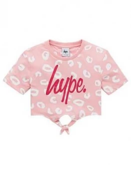 Image of Hype Girls Leopard Knotted Cropped Short Sleeve T-Shirt - Pink