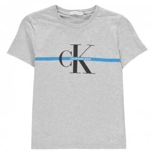 Image of Calvin Klein Junior Boys Monogram Stripe Short Sleeve T Shirt - Light Grey
