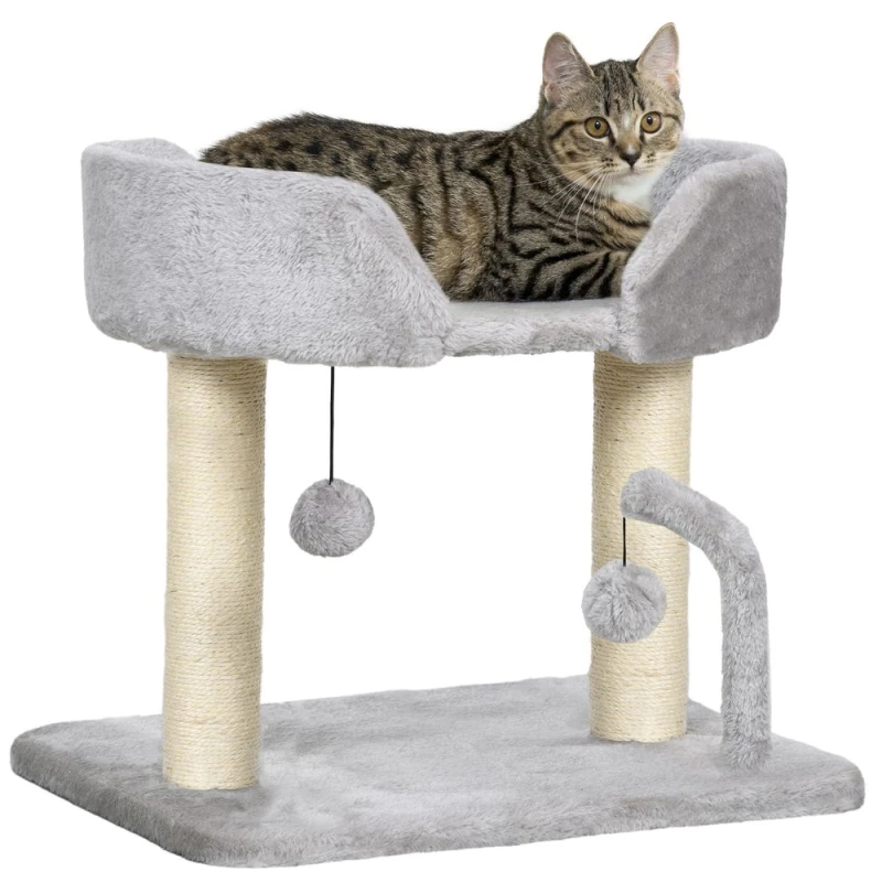 Image of PawHut Pawhut - 42cm Indoor Cat Tree, Kitty Play Tower w/ Toy Balls, Scratching Post Grey 5056725387396
