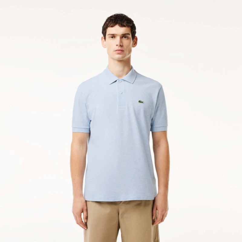 Image of Lacoste Heathered Petit Piqu Cotton Polo Shirt - Blue Blue XS