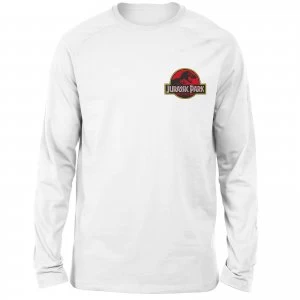 Image of Jurassic Park Logo Embroidered Unisex Long Sleeved T-Shirt - White - XL