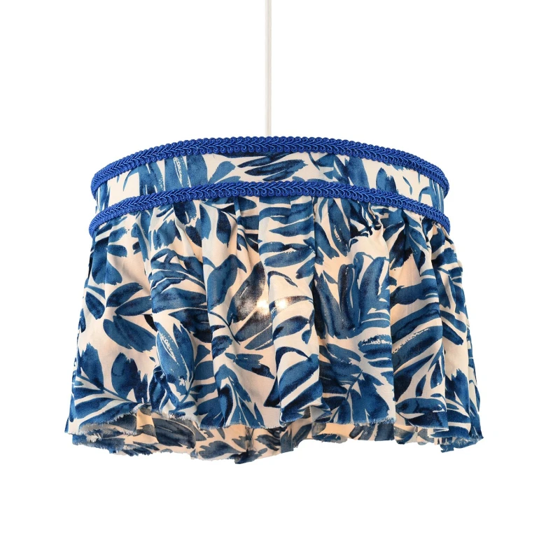 Image of Happy Homewares Hanging Cotton Pendant Shade with Blue Print & Embroidered Trims in Midnight Midnight Unisex