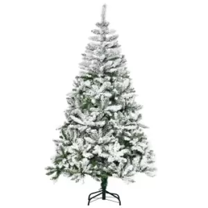 Image of HOMCOM 6 Foot Snow Flocked Artificial Christmas Tree Xmas Pine Tree with 750 Realistic Branches, Auto Open and Steel Base, Green