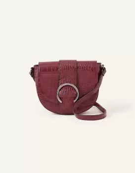 Image of Accessorize Womens Faux Croc Ring Detail Saddle Bag Red