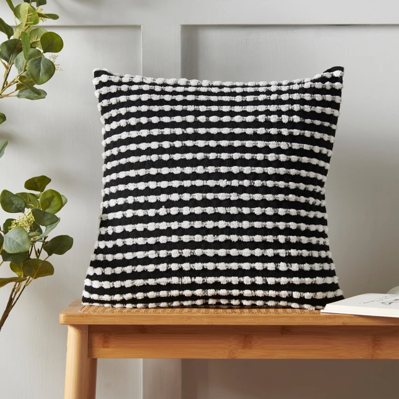 Image of Catherine Lansfield Catherine Lansfield 'Stab Stitch' Cushion in Black Size: 43cm x 43cm Black 43cm x 43cm Unisex 5057681178080