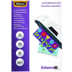 Image of Fellowes A4 Enhance Matt 160 Micron Laminating Pouch Pack of 100 545
