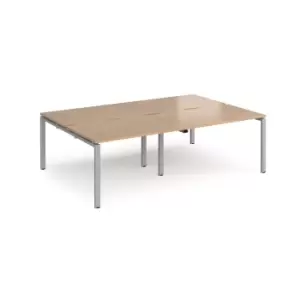 Image of Dams Adapt double back to back desks 2400mm x 1600mm - silver frame, beech top