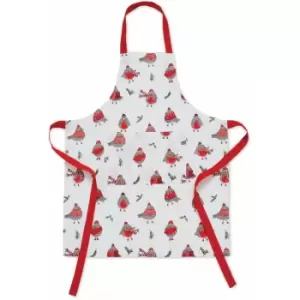 Image of Catherine Lansfield Christmas Robins 100% Cotton Apron, Red