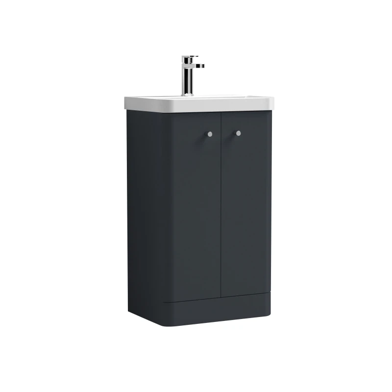 Image of Balterley Floor Standing 2 Door Vanity Unit with Basin Soft Black 500mm Grey