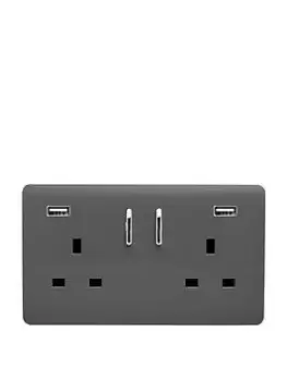 Image of Trendiswitch 2G 13A Skt. 2X2.1Mah USB Charcoal