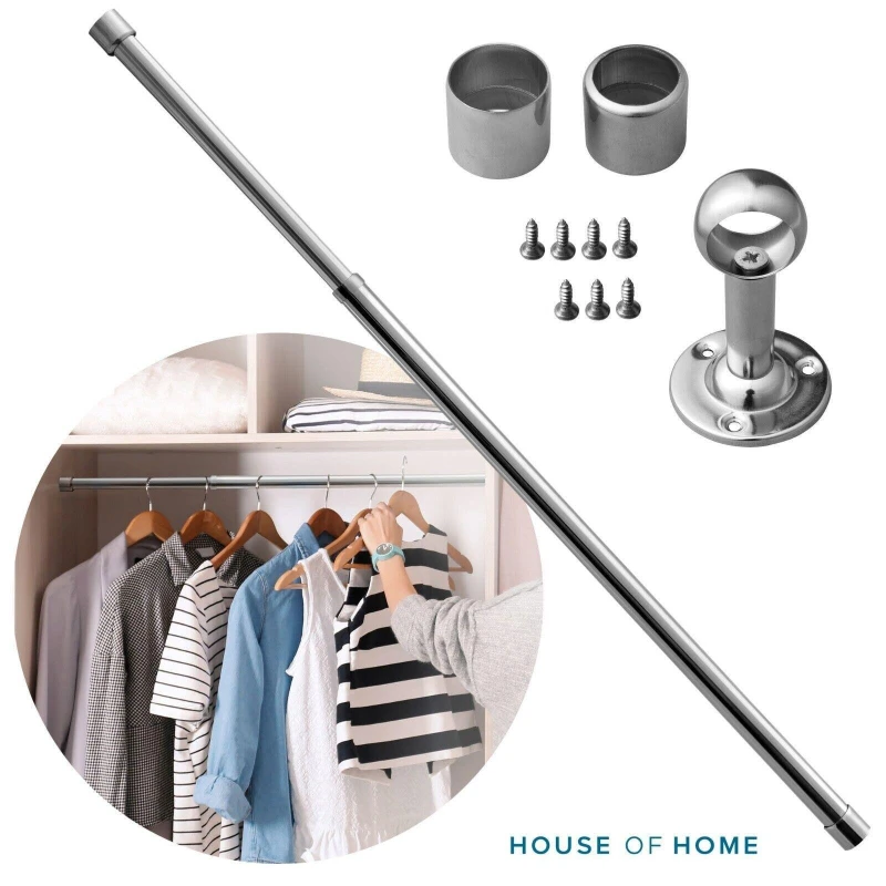 Image of House of Home EXTENDABLE STAINLESS STEEL WARDROBE RAIL Silver unisex 60-103cm