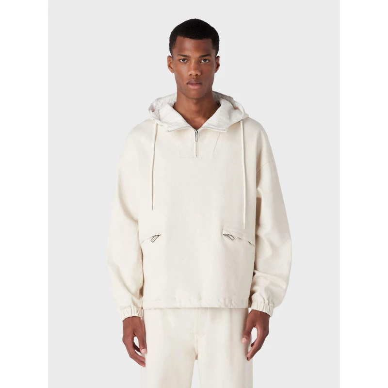 Image of Emporio Armani Quarter Zip Hooded Jacket Cream male XS