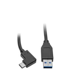 Image of Tripp Lite U428-003-CRA USB-C to USB-A Cable (M/M) Right-Angle C USB 3.2 Gen 1 (5 Gbps) Thunderbolt 3 Compatible 3 ft. (0.91 m)