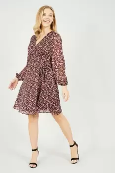 Image of Burgundy Lurex Leopard Wrap Dress