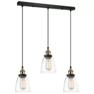 Image of Italux Francis - Industrial And Retro Hanging Pendant Black, Gold 3 Light with Clear Shade, E27 Dimmable