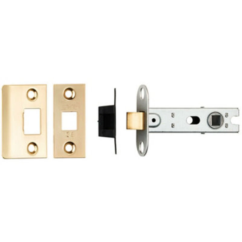 Image of Loops 76mm Tubular Mortice Door Latch Bolt Through Square Forends Satin Brass Metallics unisex