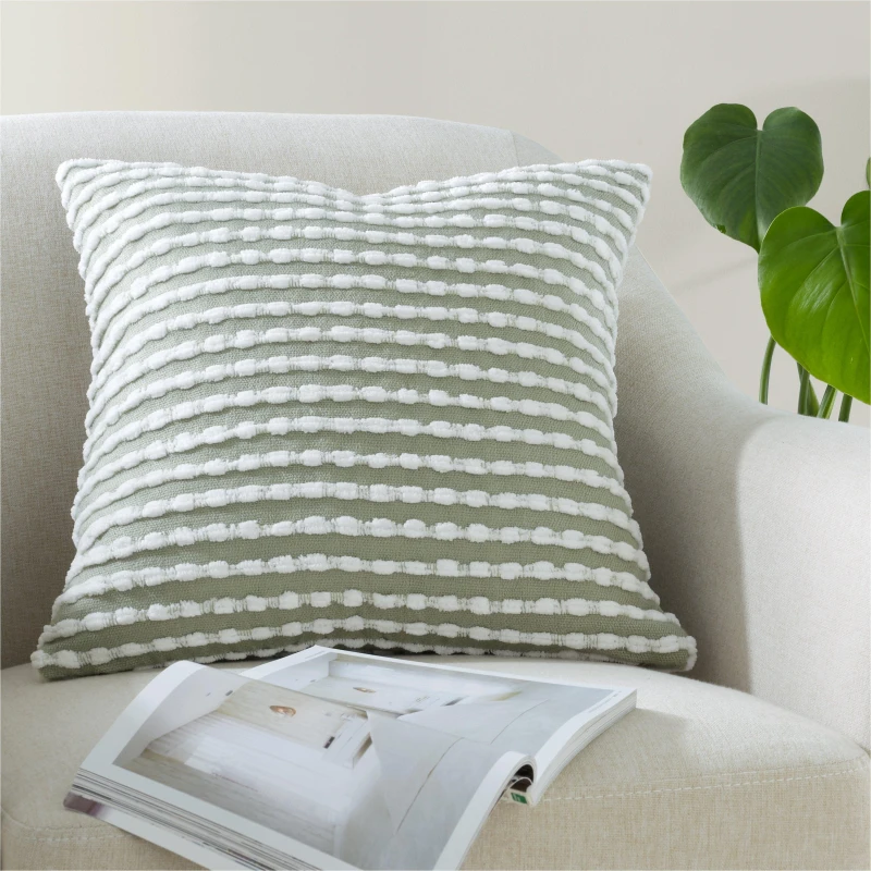 Image of Catherine Lansfield Stab Stitch Cushion Sage Green unisex 43x43cm