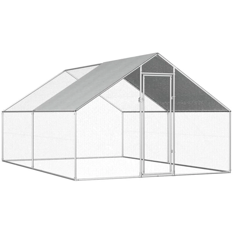 Image of vidaXL Outdoor Chicken Cage 4m Galvanised Steel Silver Frame Grey Roof Coop