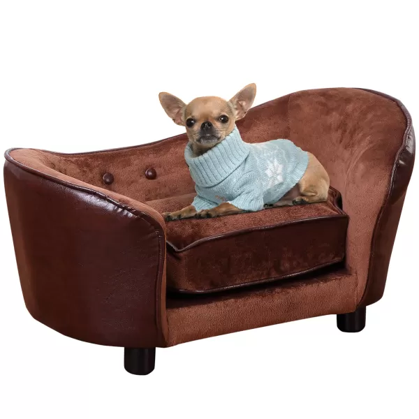 Image of PawHut Dog Sofa Chair with Legs, Pet Couch with Soft Cushion for Extra Small Dogs Cats, Brown, 68.5 x 40.5 x 40.5 cm