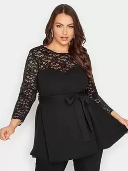 Image of Yours Lace Sweetheart Peplum Top, Black, Size 16, Women