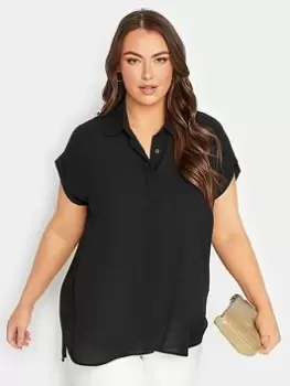 Image of Yours Collared Short Sleeve Shirt - Black, Size 20, Women