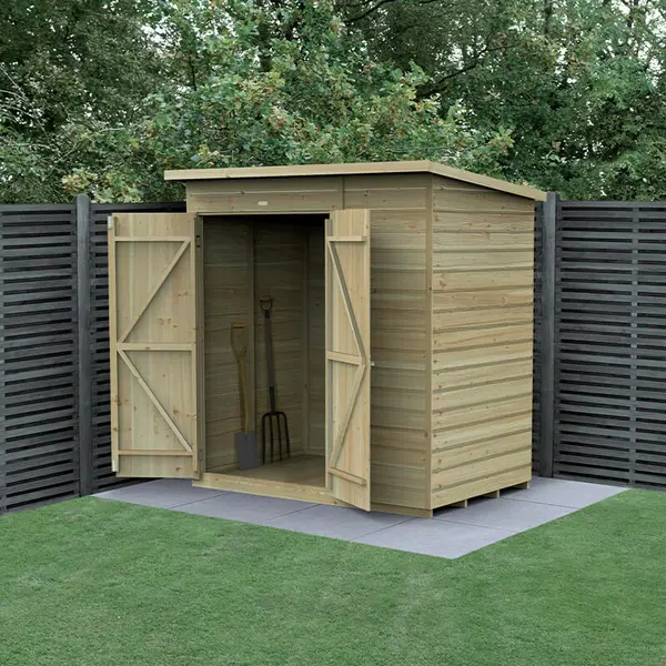 Image of 6' x 4' Forest Beckwood 25yr Guarantee Shiplap Pressure Treated Windowless Double Door Pent Wooden Shed (1.98m x 1.4m)